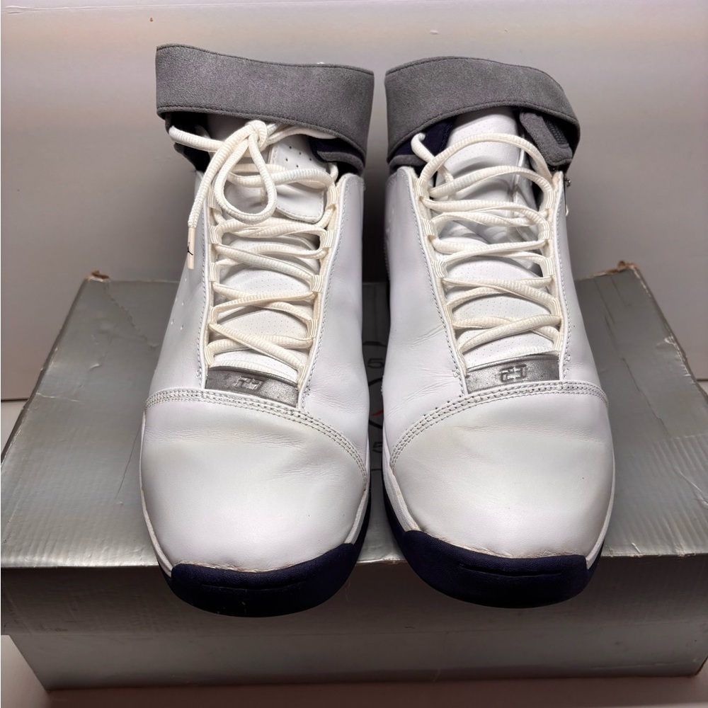Rare Nike Air Jordan Team Strong Men Sz 13 Navy White Leather Sneaker 311868-102 - Picture 2 of 12